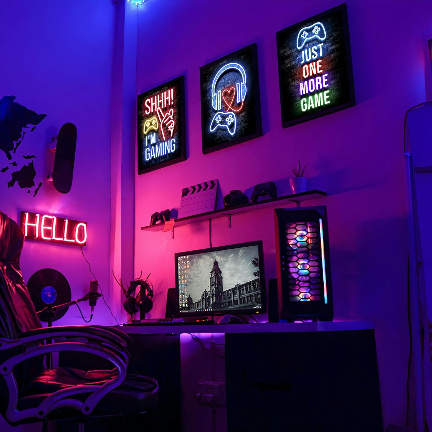 Vibrant 12PCS Neon Gaming Posters for Ultimate Gaming Room Decor