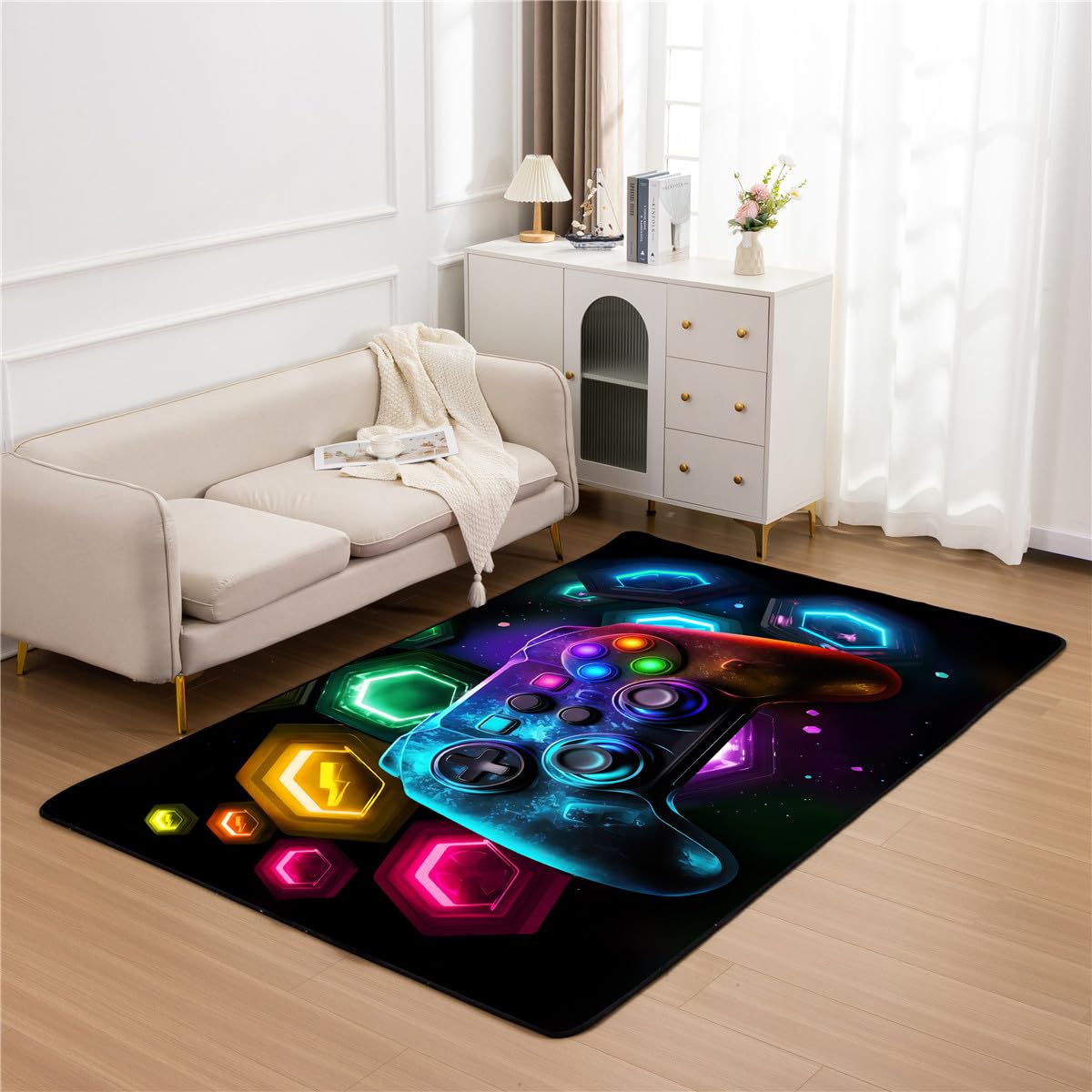 NTBED Game Console Area Rug for Bedroom Sofa Playroom Gaming Geometric Bedside Rugs Gamer Decorative Floor Mat Carpet (3x5 Feet, Blue)