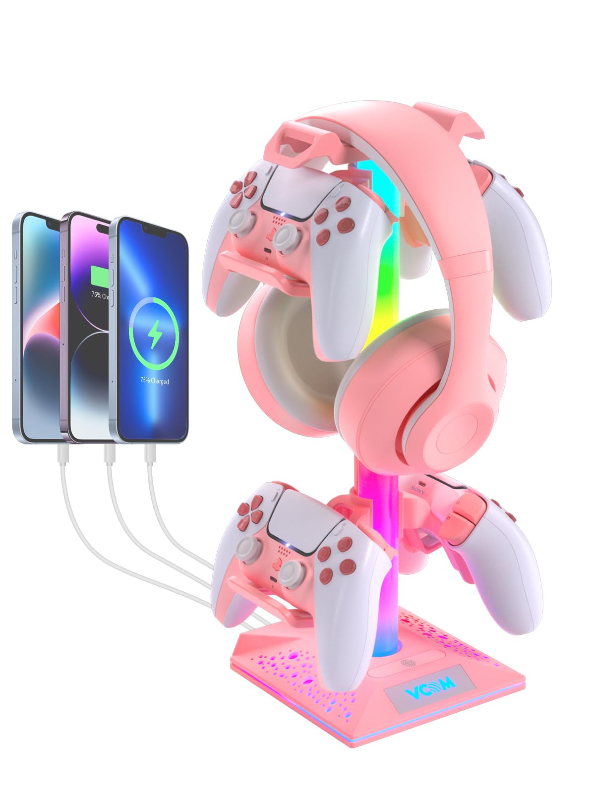 VCOM RGB Gaming Headset Stand with USB Hub - 10 Light Modes, Controller Holder