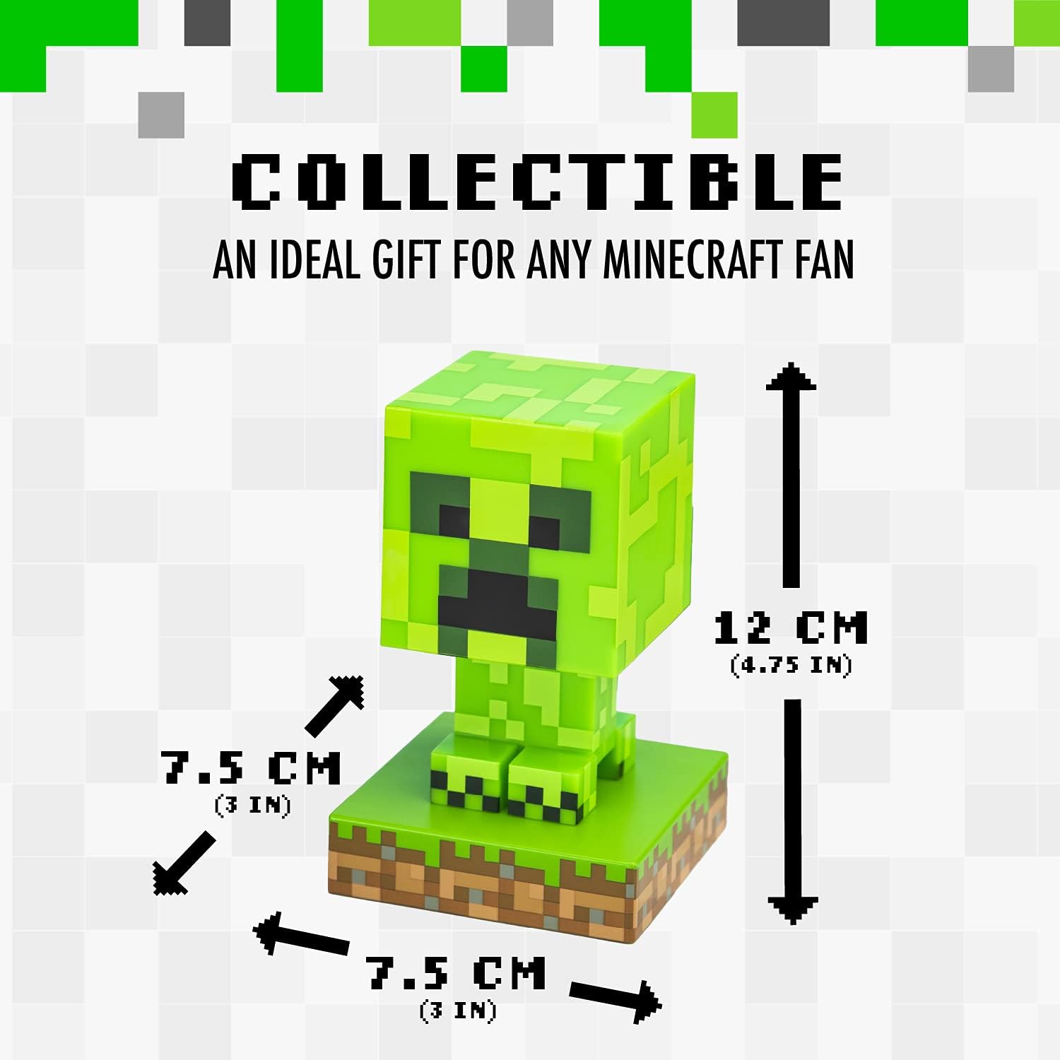 Paladone Minecraft Creeper Light, 3D Lamp - Officially Licensed Night Light - 12 cm Tall, Battery Powered, Gaming Room & Bedroom Decor for Minecraft Gamers