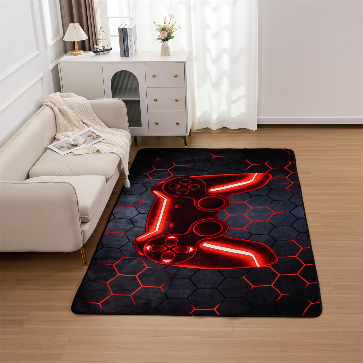 NTBED Game Console Area Rug for Bedroom Sofa Playroom Gaming Geometric Bedside Rugs Gamer Decorative Floor Mat Carpet (3x5 Feet, Blue)