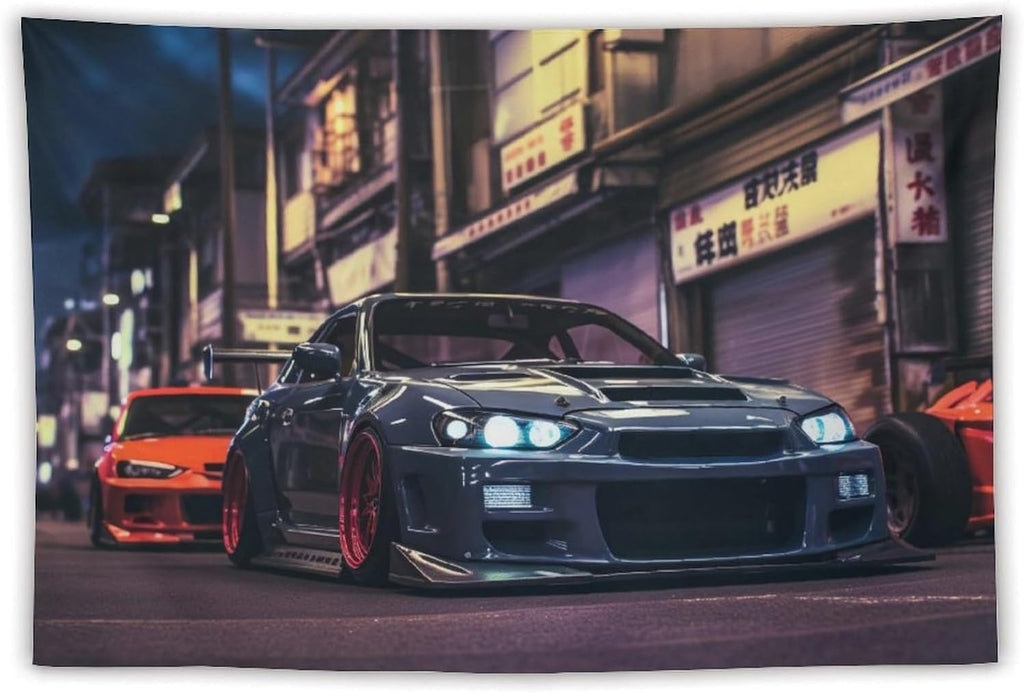 JDM Car R32 Tapestry Japanese Street Wall Hanging Aesthetic Decoration For Bedroom Living Room Wall Art Tapestries 59"x39"