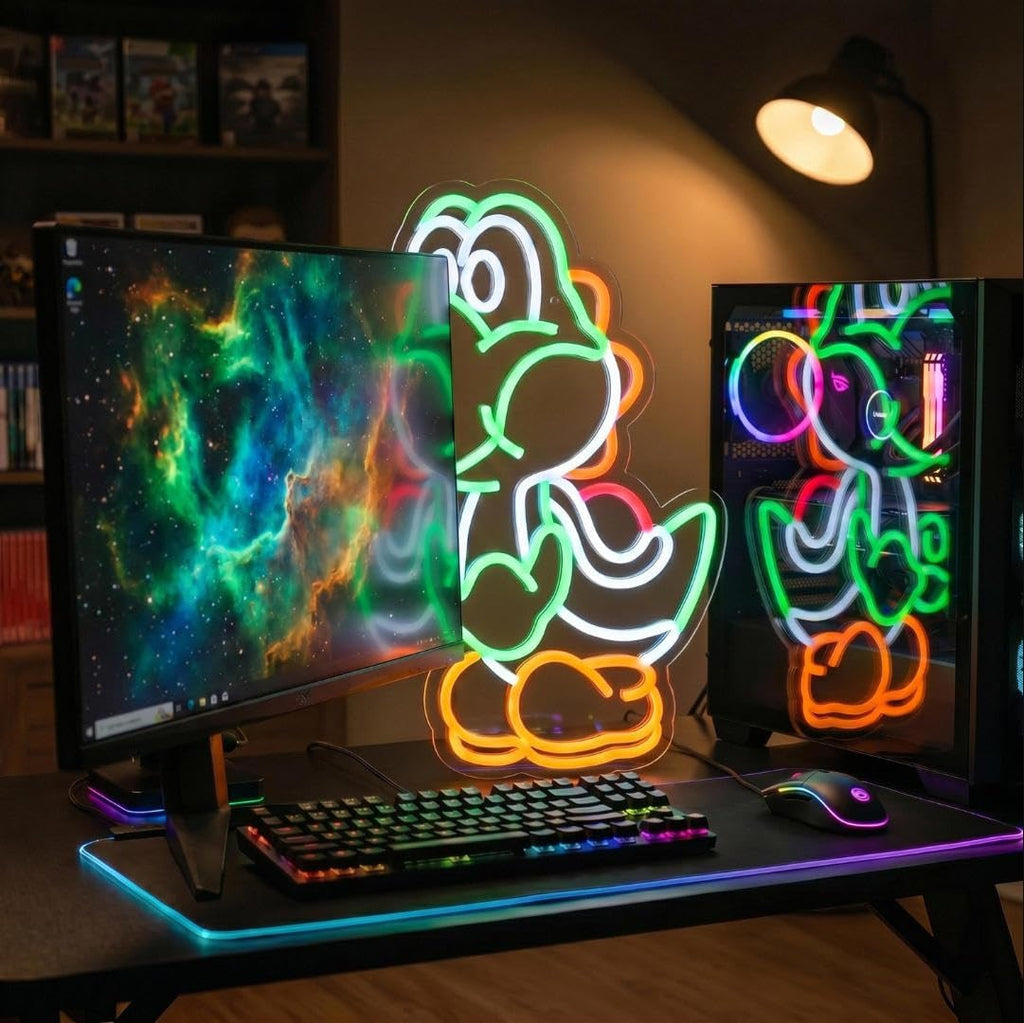Anime Neon Sign Dinosaurs Neon Sign Dimmable LED Neon Lights for Bedroom Wall Decor Game Room Decor Dinosaur Decor for Kids Boys Man Cave, Gifts for Game Fans