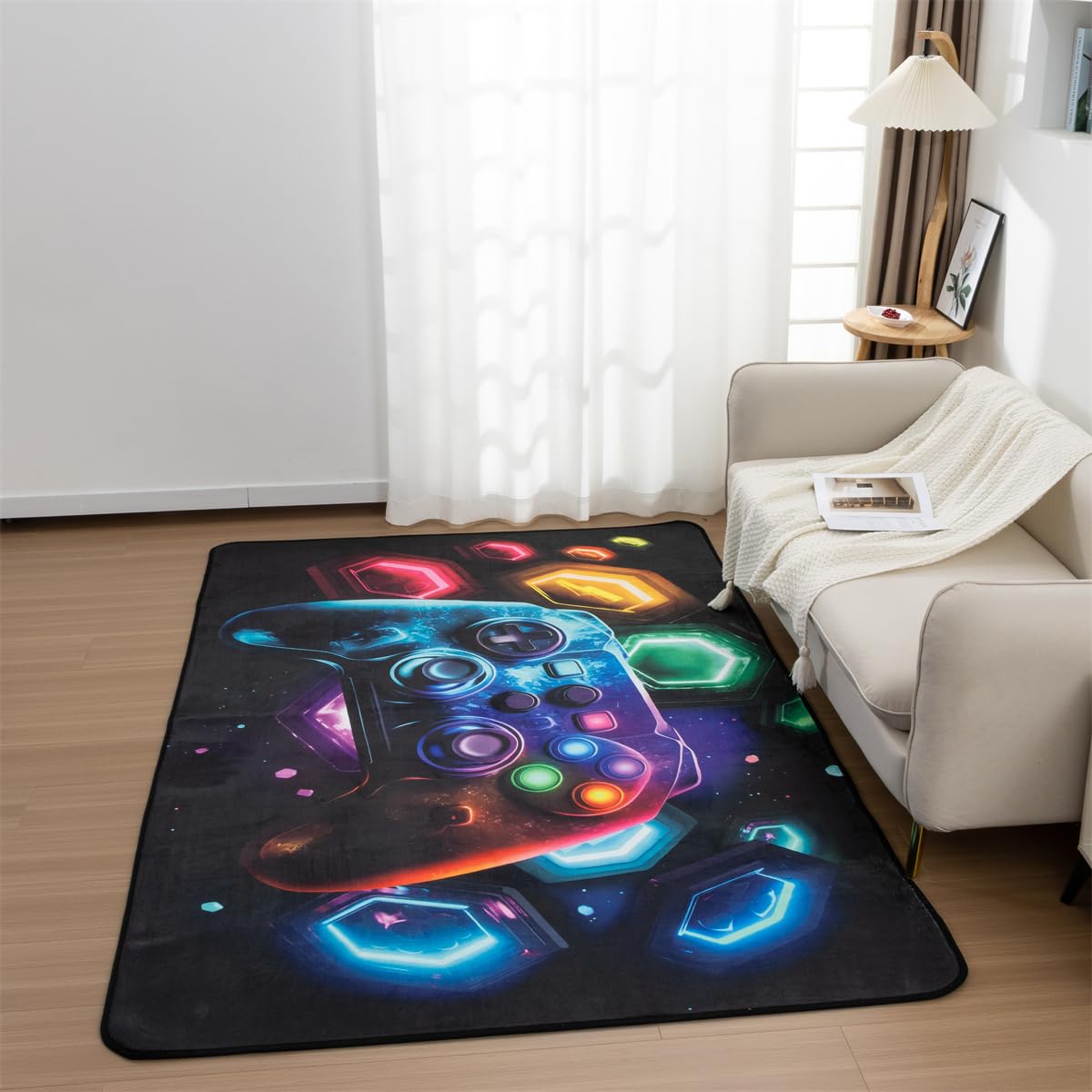 NTBED Game Console Area Rug for Bedroom Sofa Playroom Gaming Geometric Bedside Rugs Gamer Decorative Floor Mat Carpet (3x5 Feet, Blue)