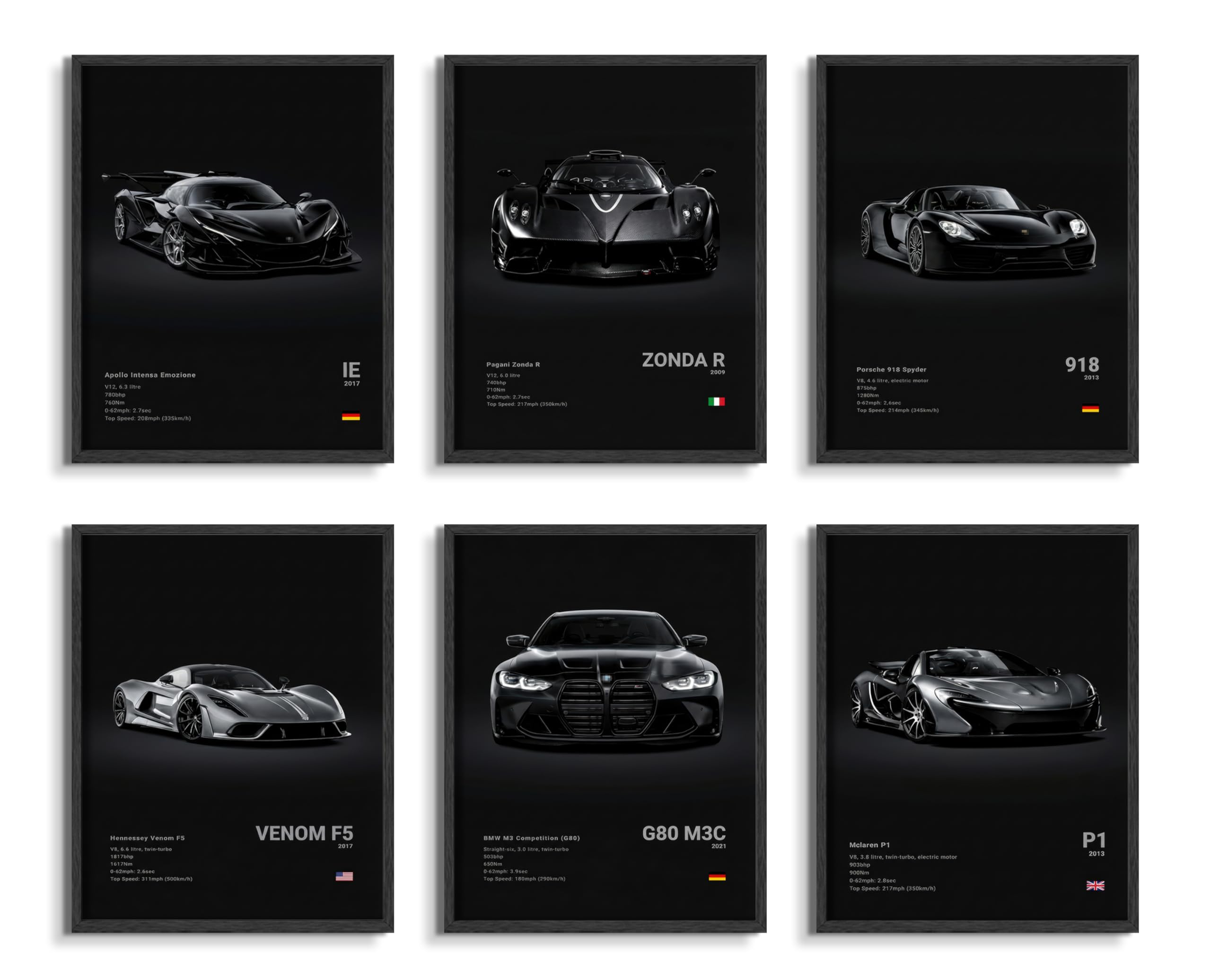 HTTART Car Posters for Boys Room Set of 6, Vintage Race Car Wall Art, Supercar Canvas Wall Decor Pictures, Racing Aesthetic Prints Paintings for Men Room Bedroom Dorm 8x10 Inch Unframed