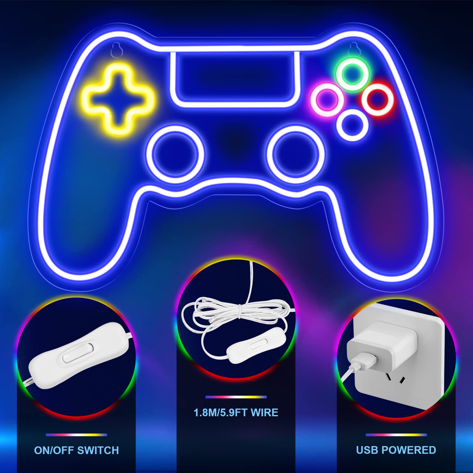 Gaming Neon Sign - LED Neon Light for Game Room Decoration | Teen Gamer Gift