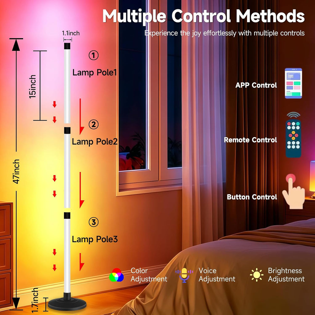 Bevenus RGB Corner Floor Lamp - 1800LM LED Standing Lamp with App Control and Music Sync