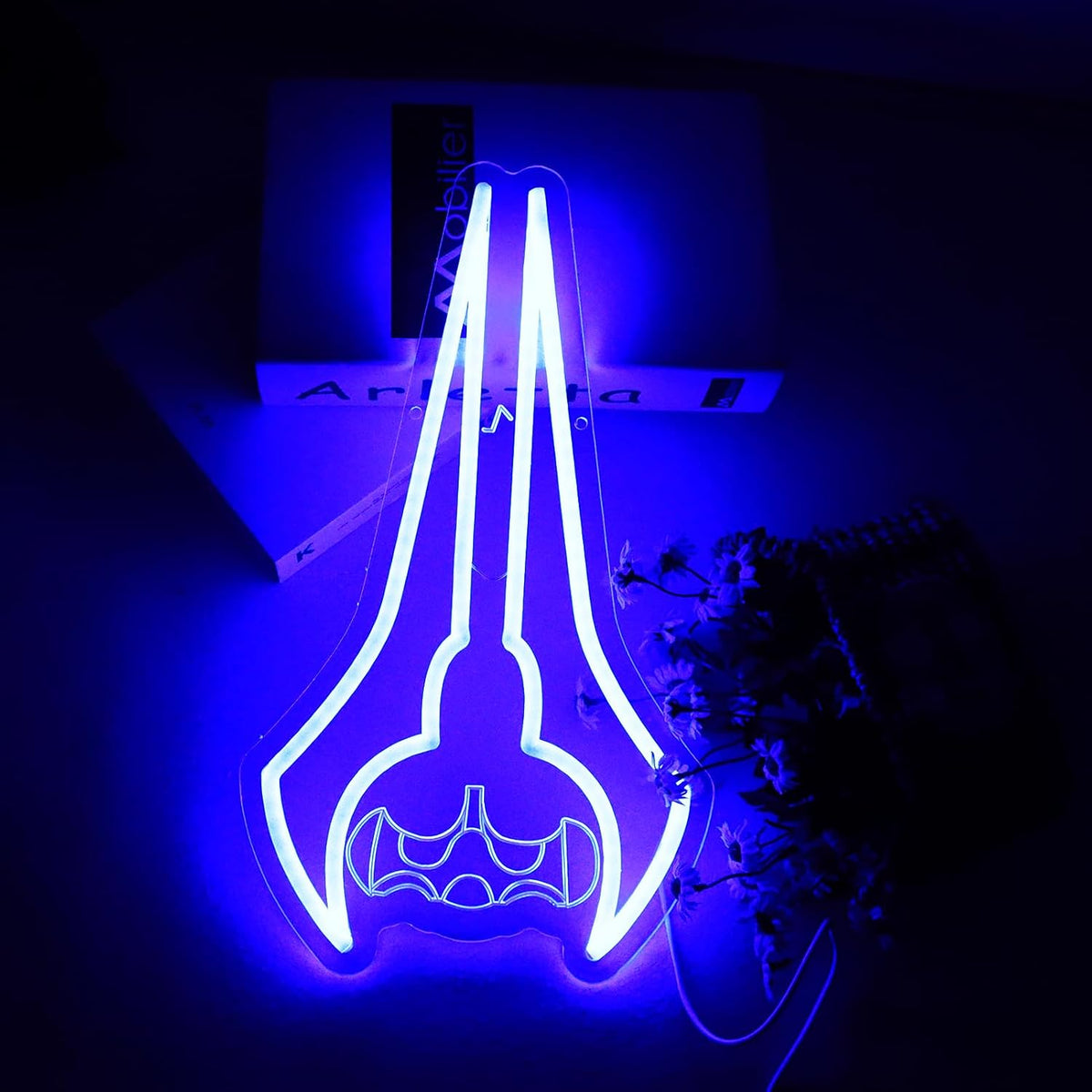 Cool Sci-Fi Energy Blade Neon Sign, Glow Double Blade Neon Light Wall Decor, USB Powered Gaming Neon Lamp for Gamer Room Bedroom Man Cave Teen Boy Space, Unique Novelty Gift for Video Game Lovers Men Boys