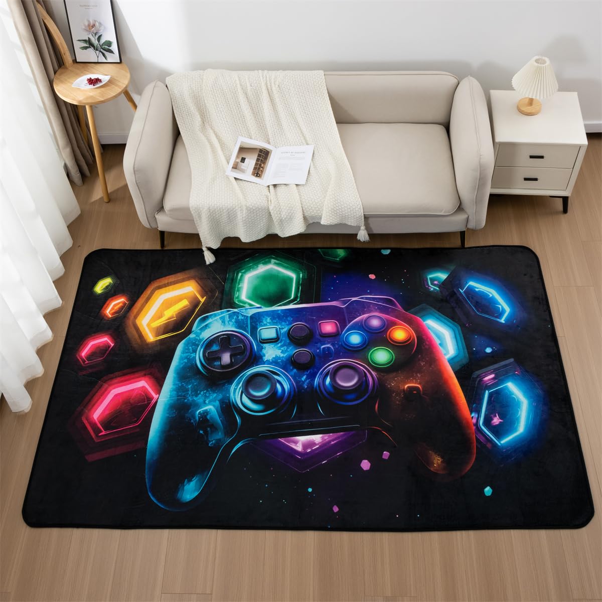 NTBED Game Console Area Rug for Bedroom Sofa Playroom Gaming Geometric Bedside Rugs Gamer Decorative Floor Mat Carpet (3x5 Feet, Blue)