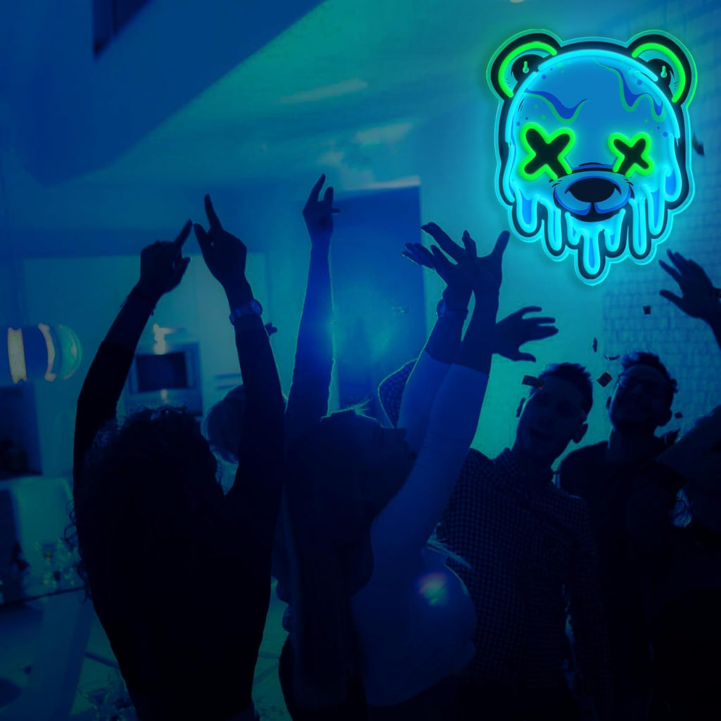 Ice Bear Neon Sign LED Light for Bedroom, Bar, Man Cave - USB Powered, Adjustable Brightness, Wall or Desk Mount - Anime Bear Decor Gift