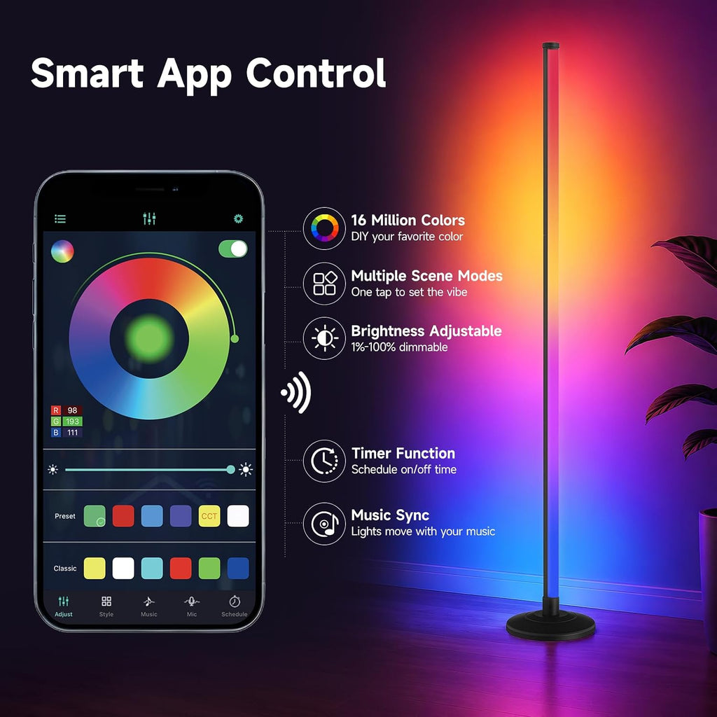 Bevenus RGB Corner Floor Lamp - 1800LM LED Standing Lamp with App Control and Music Sync