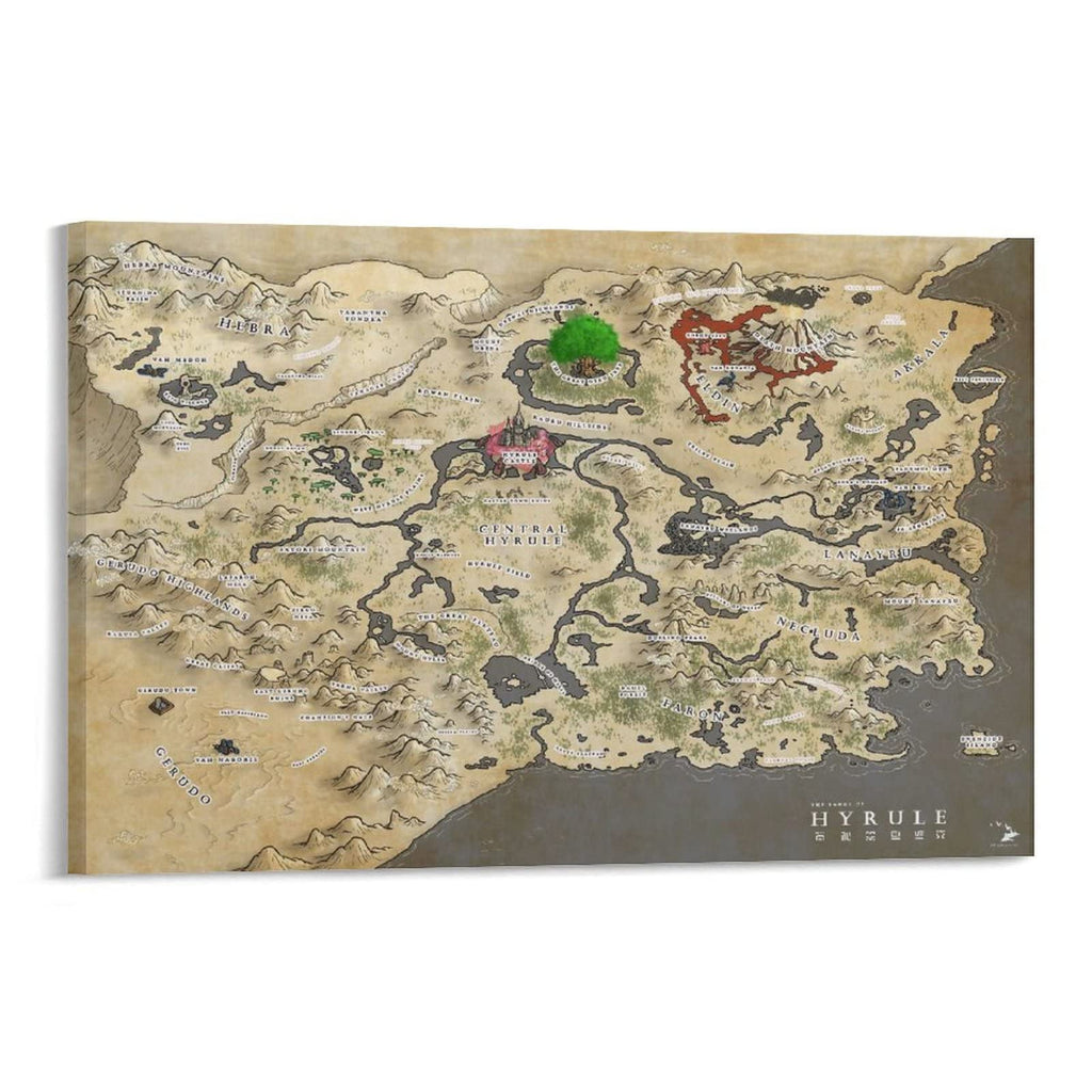 Breath of The Wild Hyrule World Map Poster Print On Canvas Poster Scroll Wall Art Picture Family Home Decor Bedroom Decorative Posters 16x24inch(40x60cm)