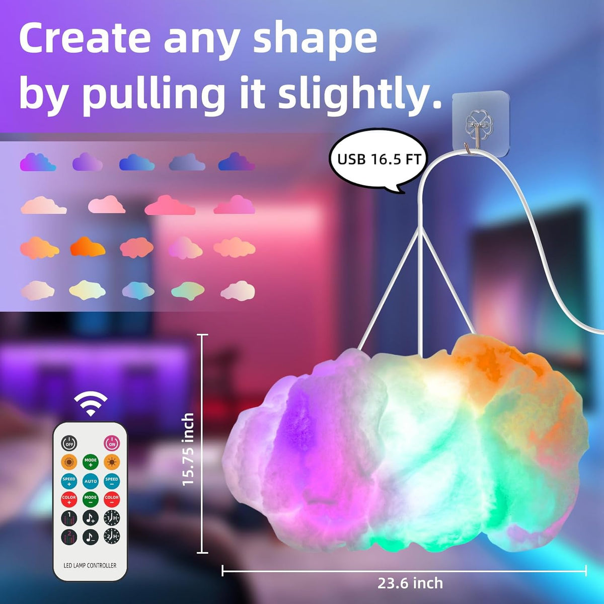 Cloud LED Lights for Bedroom - DIY Aesthetic Mood Light, Music Sync App Control Wall Light, 3D Ceiling Lamp Color Changing Lights, Cool Stuff for Kids Room Decor, Cool lights for Room Decorations