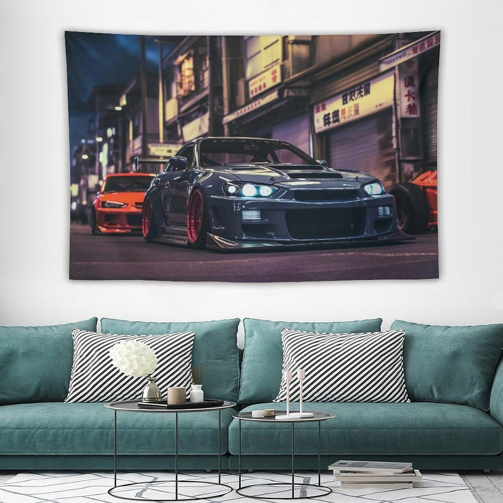 JDM Car R32 Tapestry Japanese Street Wall Hanging Aesthetic Decoration For Bedroom Living Room Wall Art Tapestries 59"x39"