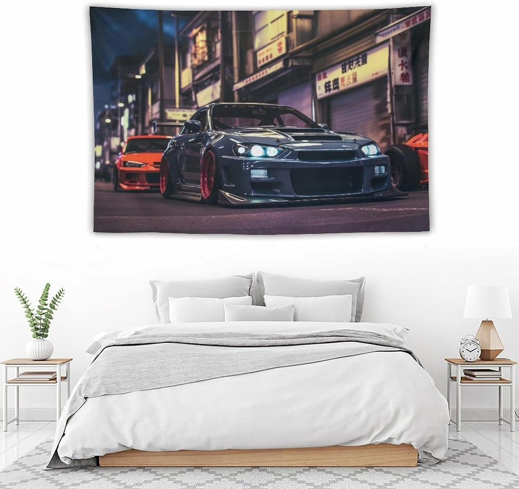JDM Car R32 Tapestry Japanese Street Wall Hanging Aesthetic Decoration For Bedroom Living Room Wall Art Tapestries 59"x39"