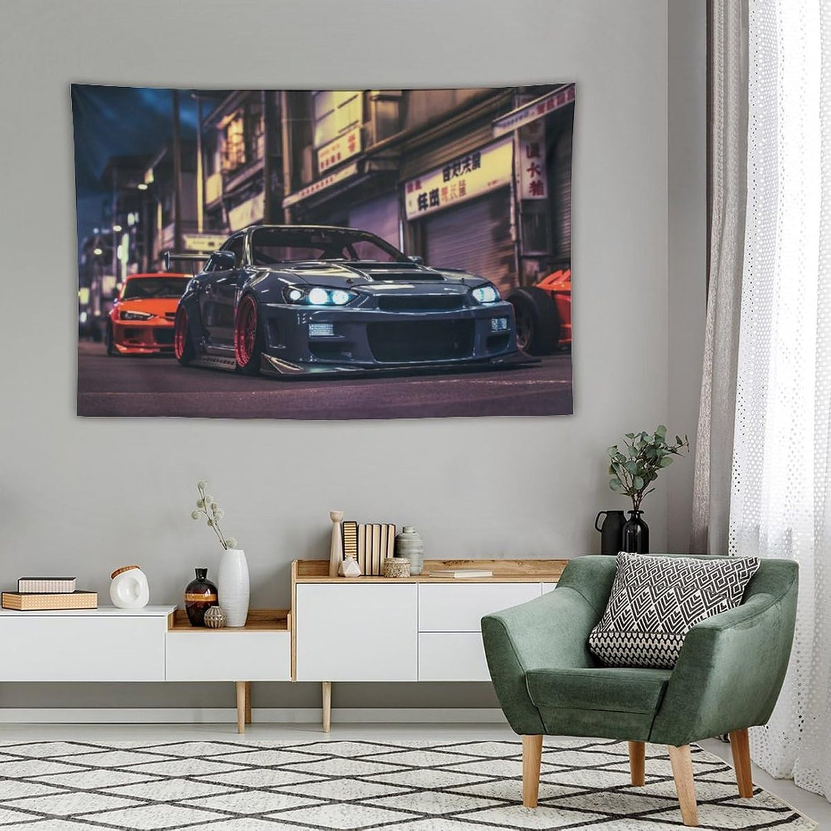 JDM Car R32 Tapestry Japanese Street Wall Hanging Aesthetic Decoration For Bedroom Living Room Wall Art Tapestries 59"x39"