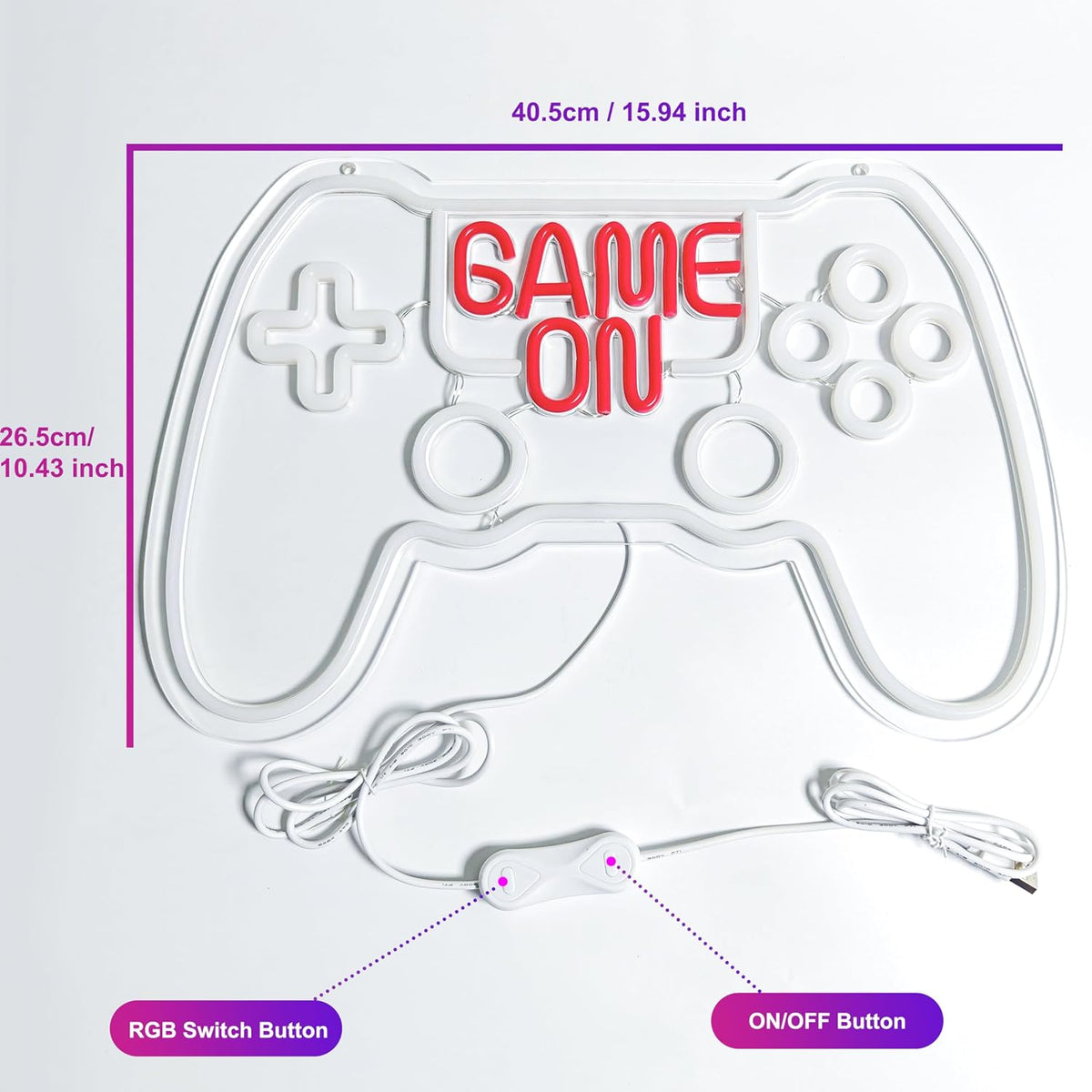 RGB Game Controller Neon Sign - Game On LED Light for Gaming Room Decor