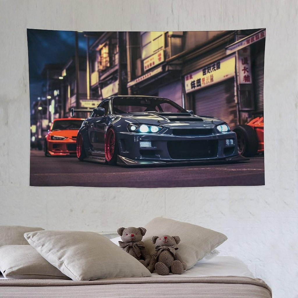 JDM Car R32 Tapestry Japanese Street Wall Hanging Aesthetic Decoration For Bedroom Living Room Wall Art Tapestries 59"x39"