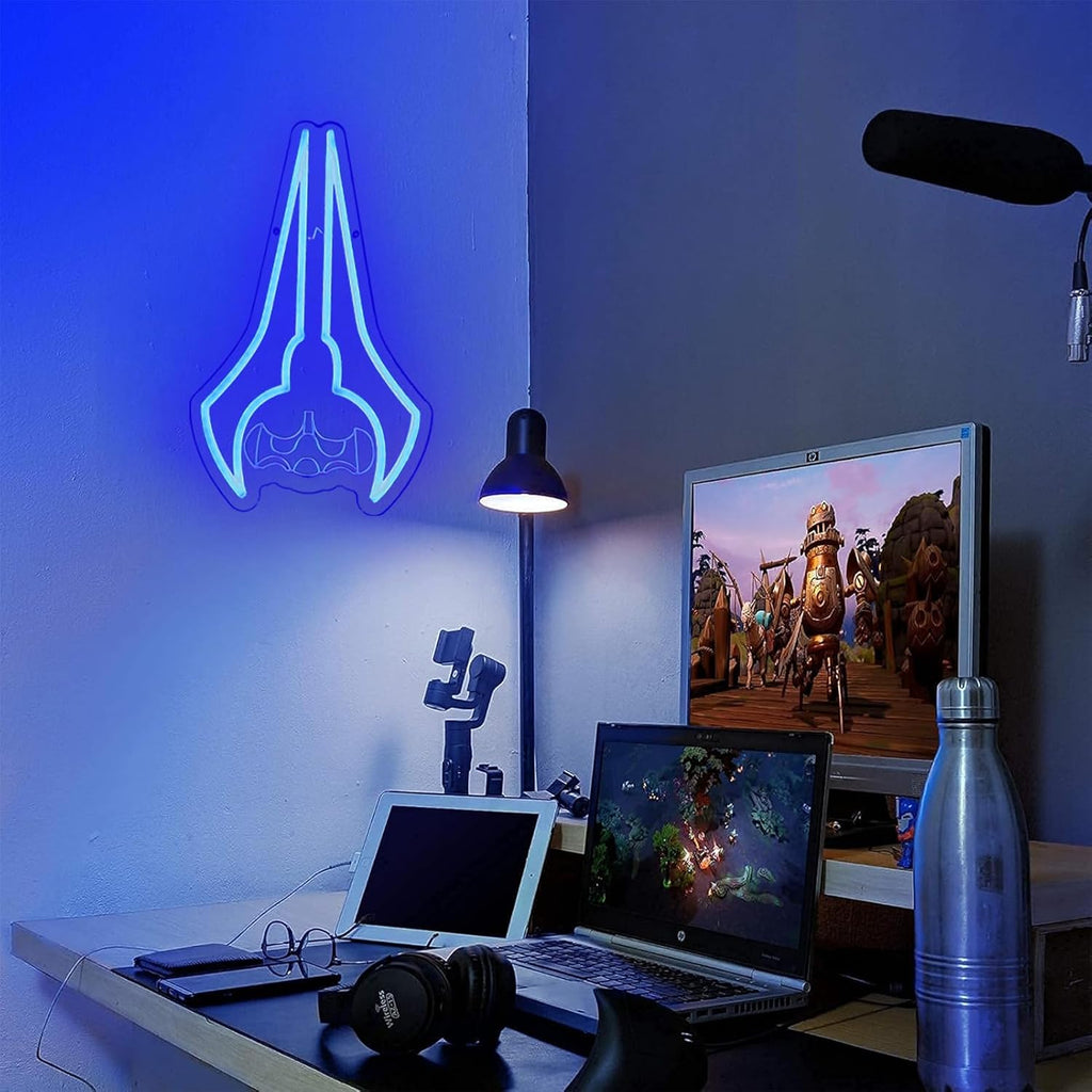 Cool Sci-Fi Energy Blade Neon Sign, Glow Double Blade Neon Light Wall Decor, USB Powered Gaming Neon Lamp for Gamer Room Bedroom Man Cave Teen Boy Space, Unique Novelty Gift for Video Game Lovers Men Boys