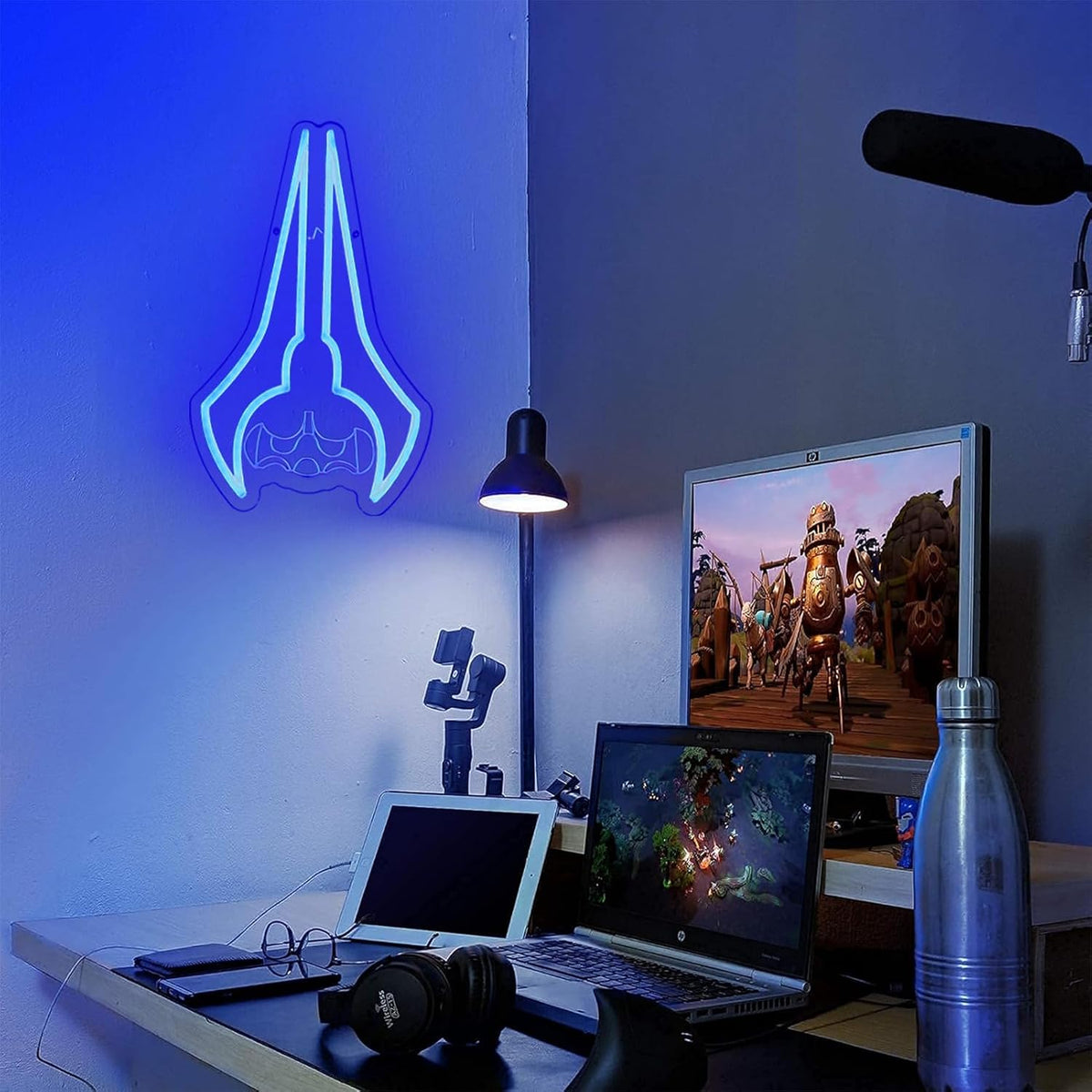 Cool Sci-Fi Energy Blade Neon Sign, Glow Double Blade Neon Light Wall Decor, USB Powered Gaming Neon Lamp for Gamer Room Bedroom Man Cave Teen Boy Space, Unique Novelty Gift for Video Game Lovers Men Boys