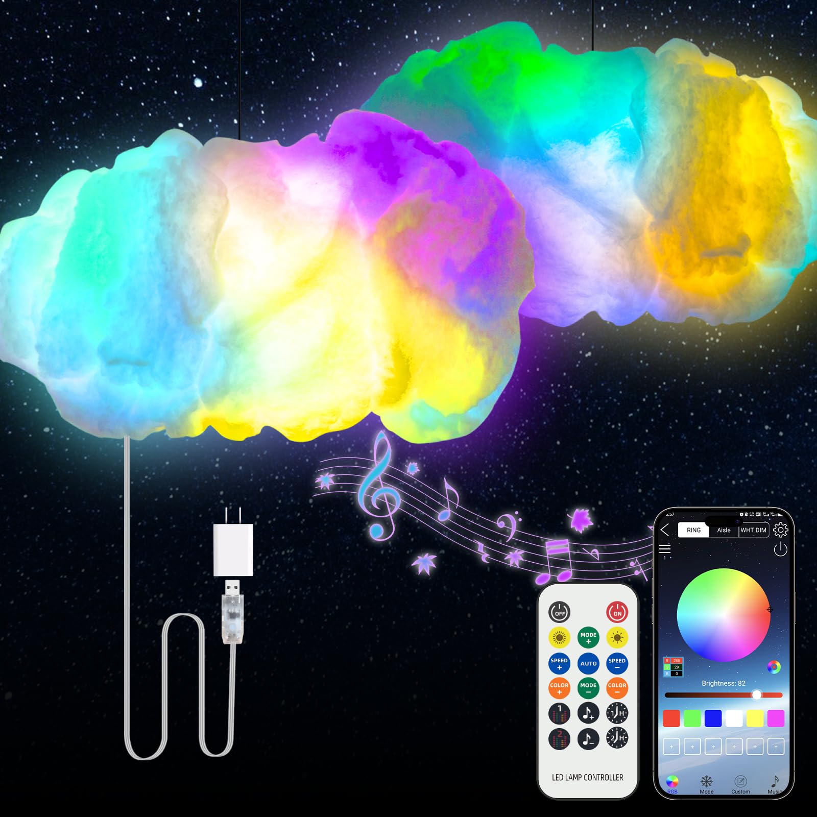 Cloud LED Lights for Bedroom - DIY Aesthetic Mood Light, Music Sync App Control Wall Light, 3D Ceiling Lamp Color Changing Lights, Cool Stuff for Kids Room Decor, Cool lights for Room Decorations