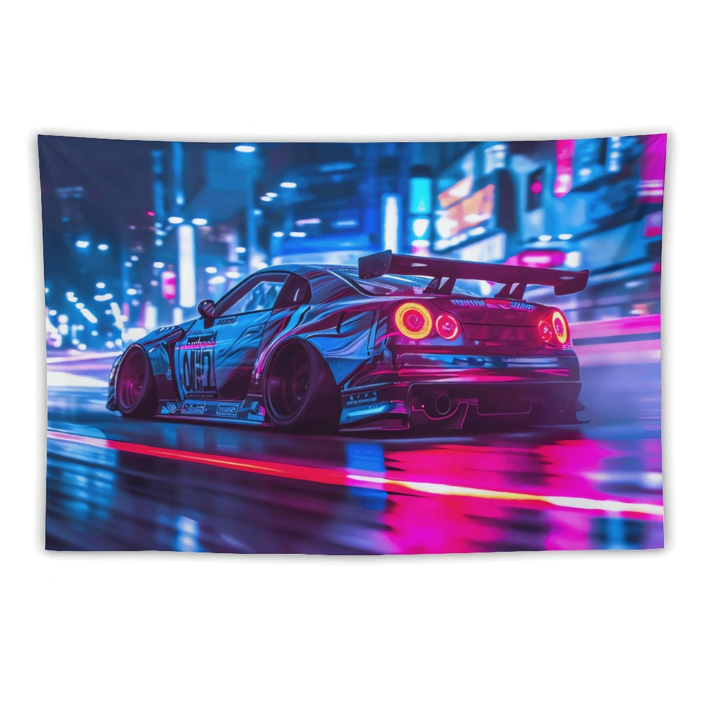 JDM Car R32 Tapestry Japanese Street Wall Hanging Aesthetic Decoration For Bedroom Living Room Wall Art Tapestries 59"x39"