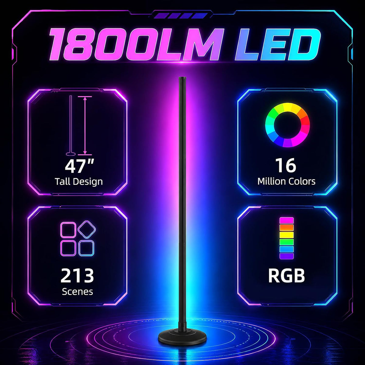 Bevenus RGB Corner Floor Lamp - 1800LM LED Standing Lamp with App Control and Music Sync