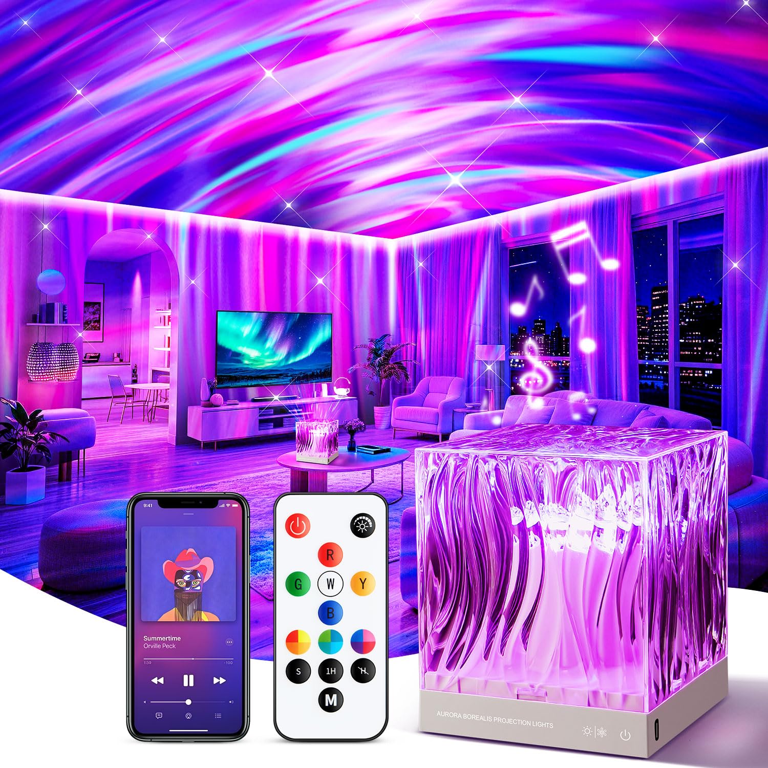 Northern Lights Projector Galaxy Projector with 300+ Light Effects Sound Machine, LED Star Projector Aurora Light, Remote Control, 15 White Noises Bluetooth Speaker Birthday Gifts for Kids Room Decor