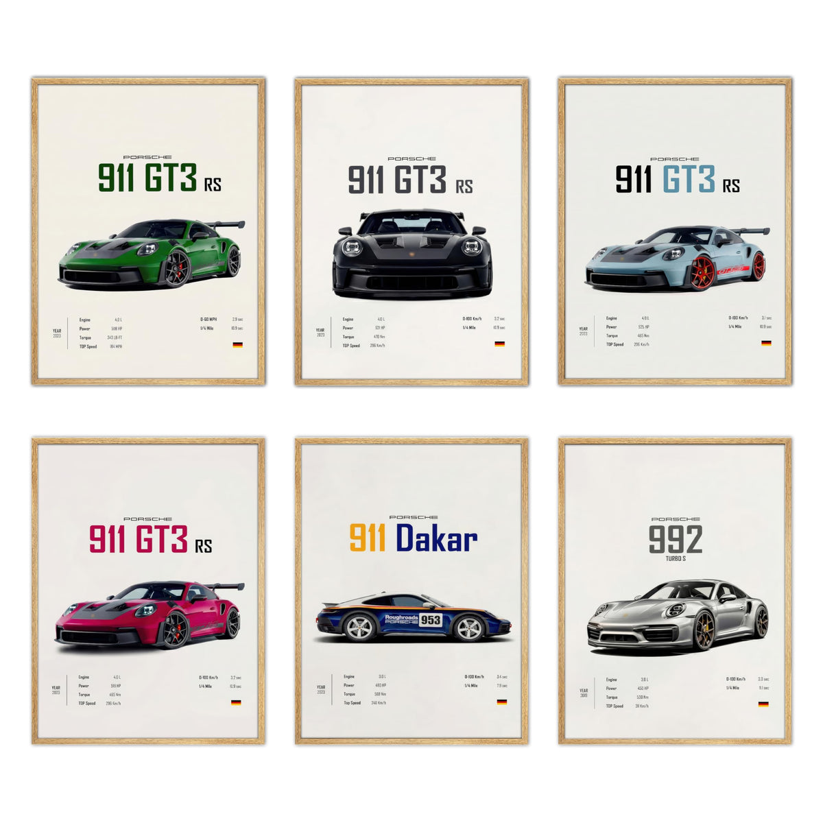 HTTART Car Posters for Boys Room Set of 6, Vintage Race Car Wall Art, Supercar Canvas Wall Decor Pictures, Racing Aesthetic Prints Paintings for Men Room Bedroom Dorm 8x10 Inch Unframed