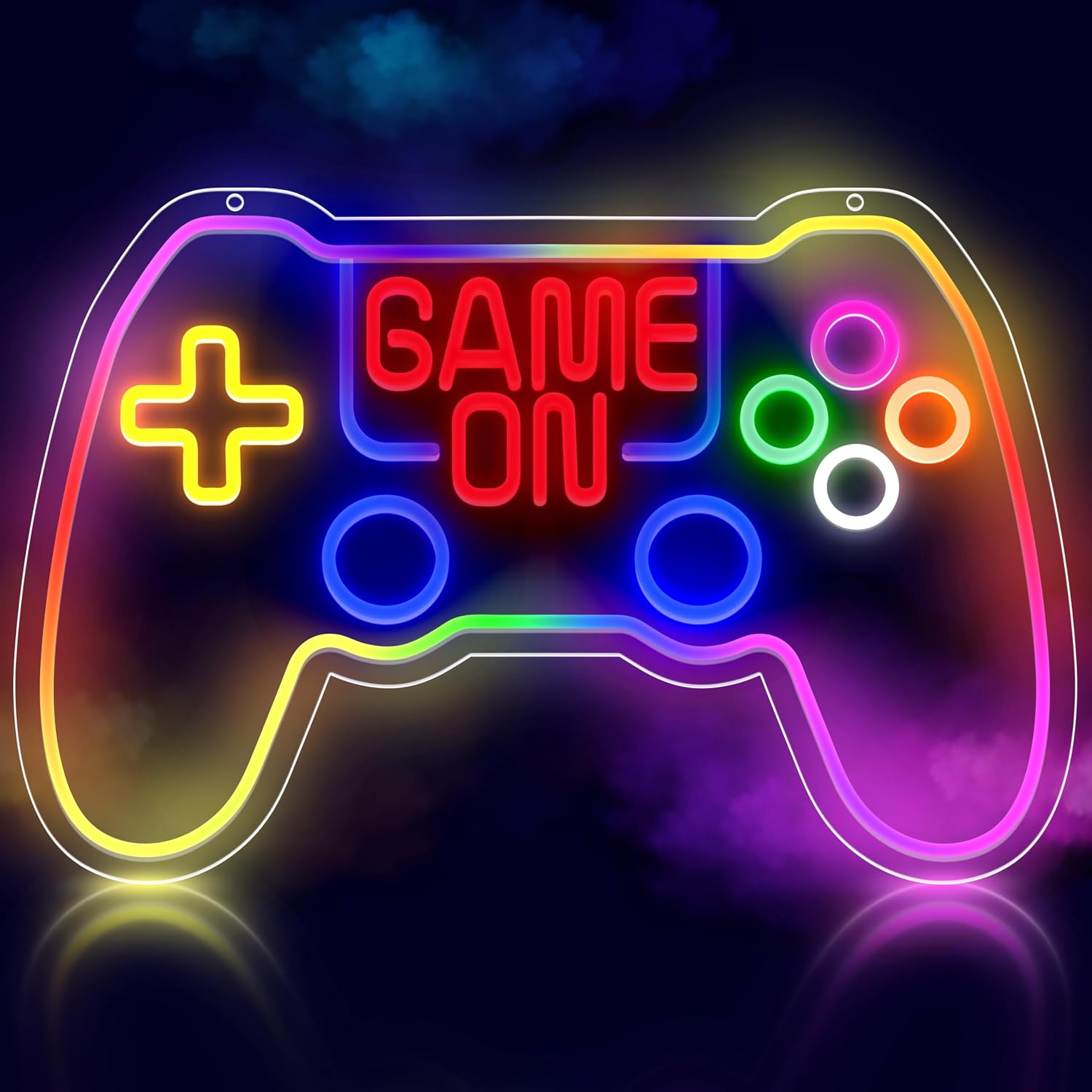 RGB Game Controller Neon Sign - Game On LED Light for Gaming Room Decor