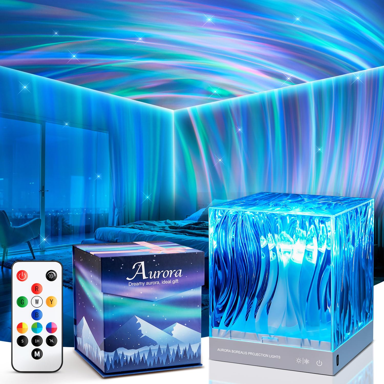 Northern Lights Projector Galaxy Projector with 300+ Light Effects Sound Machine, LED Star Projector Aurora Light, Remote Control, 15 White Noises Bluetooth Speaker Birthday Gifts for Kids Room Decor
