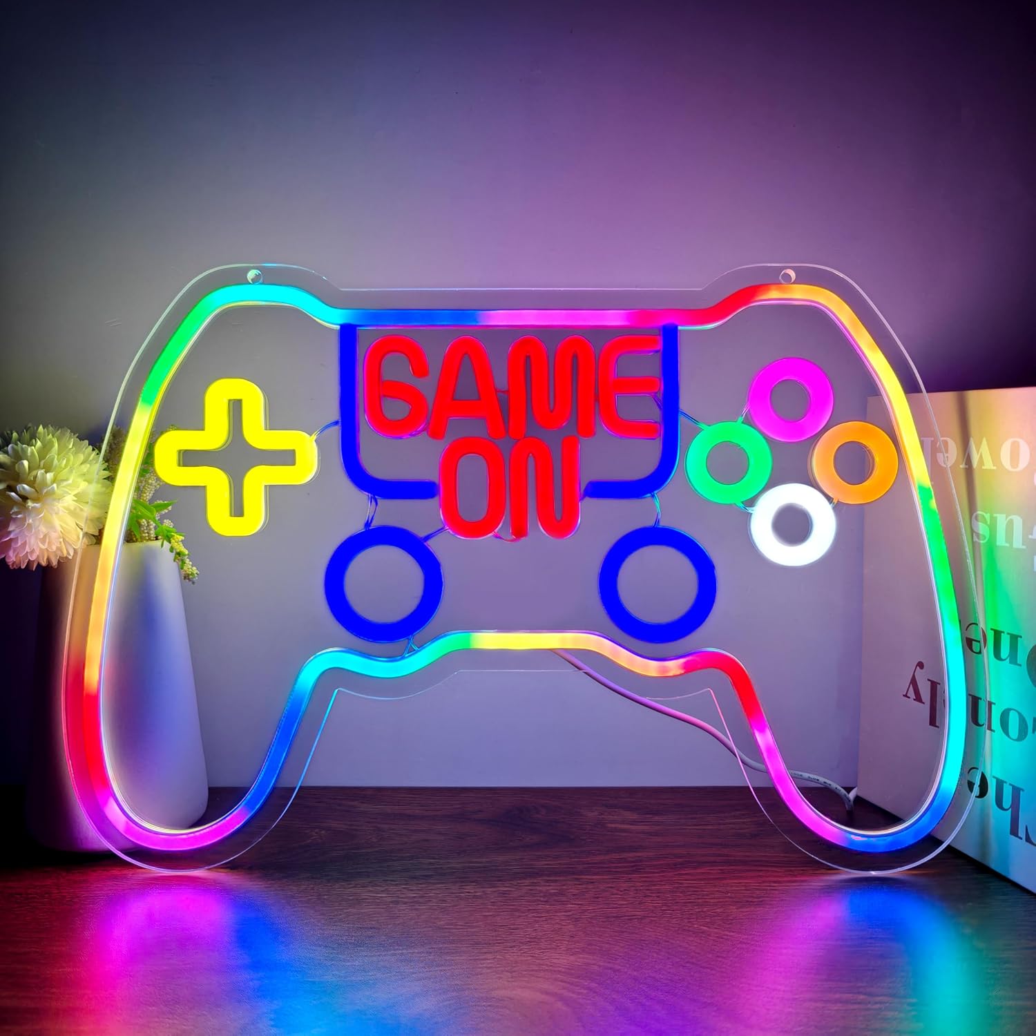 RGB Game Controller Neon Sign - Game On LED Light for Gaming Room Decor