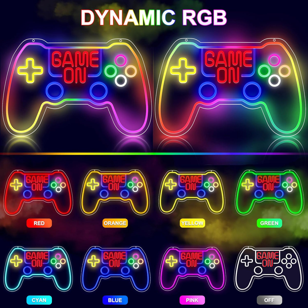 RGB Game Controller Neon Sign - Game On LED Light for Gaming Room Decor