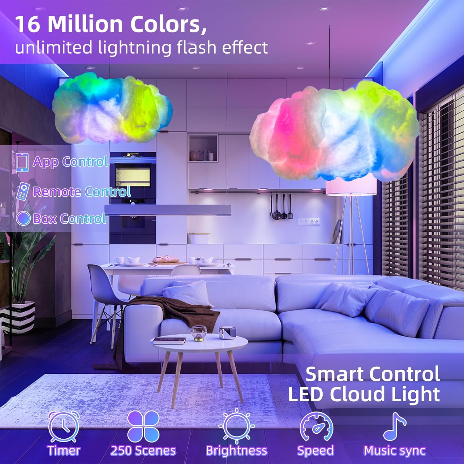 Cloud LED Lights for Bedroom - DIY Aesthetic Mood Light, Music Sync App Control Wall Light, 3D Ceiling Lamp Color Changing Lights, Cool Stuff for Kids Room Decor, Cool lights for Room Decorations
