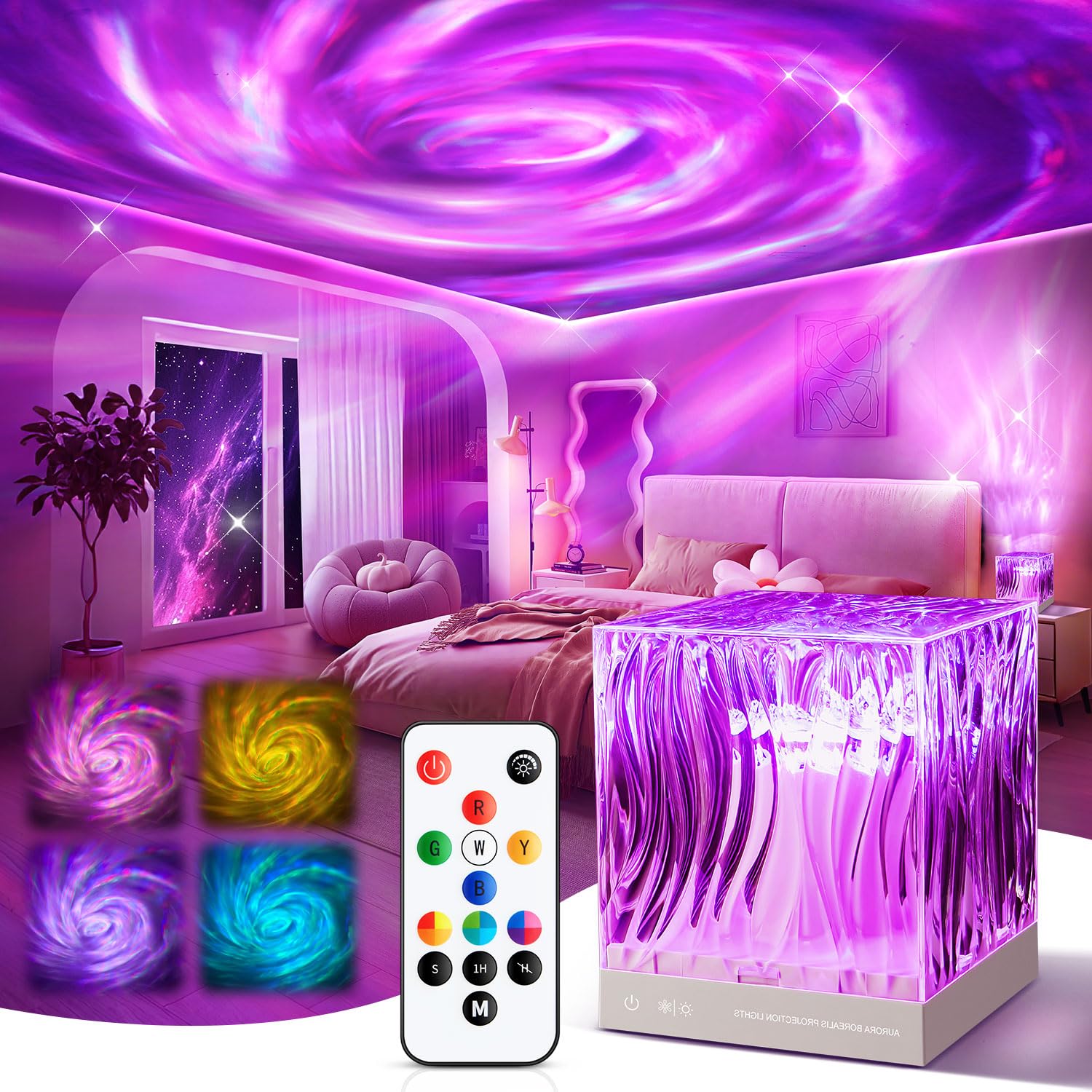 Northern Lights Projector Galaxy Projector with 300+ Light Effects Sound Machine, LED Star Projector Aurora Light, Remote Control, 15 White Noises Bluetooth Speaker Birthday Gifts for Kids Room Decor
