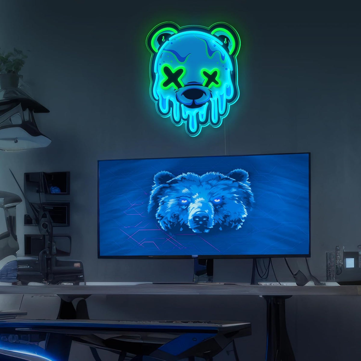 Ice Bear Neon Sign LED Light for Bedroom, Bar, Man Cave - USB Powered, Adjustable Brightness, Wall or Desk Mount - Anime Bear Decor Gift