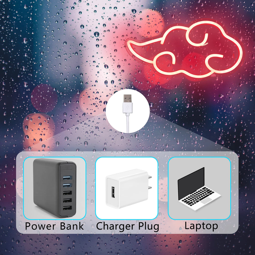 Anime Neon Sign - LED Red Cloud USB Powered Dimmable Wall Light for Gaming Room Decor