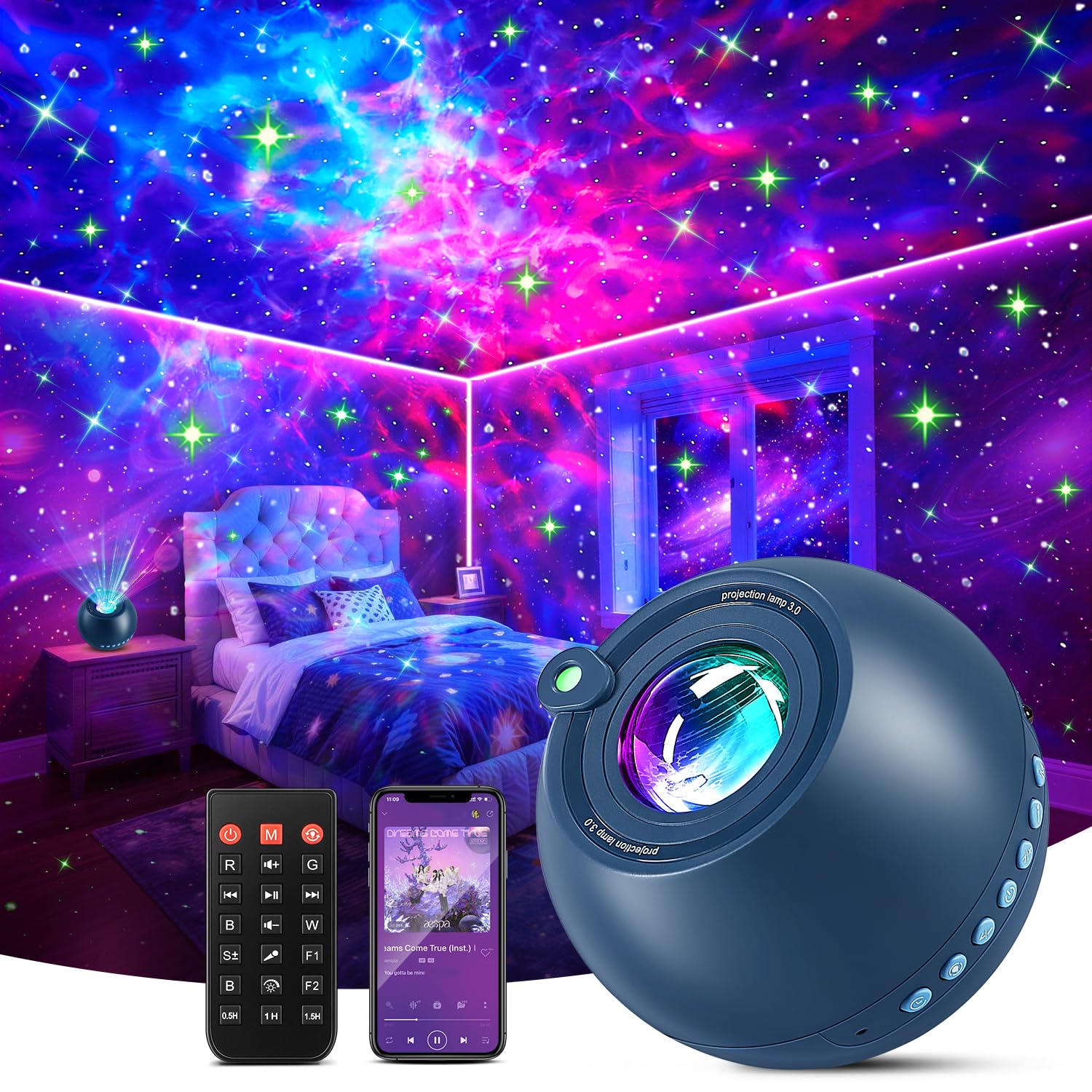 Northern Lights Projector Galaxy Projector with 300+ Light Effects Sound Machine, LED Star Projector Aurora Light, Remote Control, 15 White Noises Bluetooth Speaker Birthday Gifts for Kids Room Decor