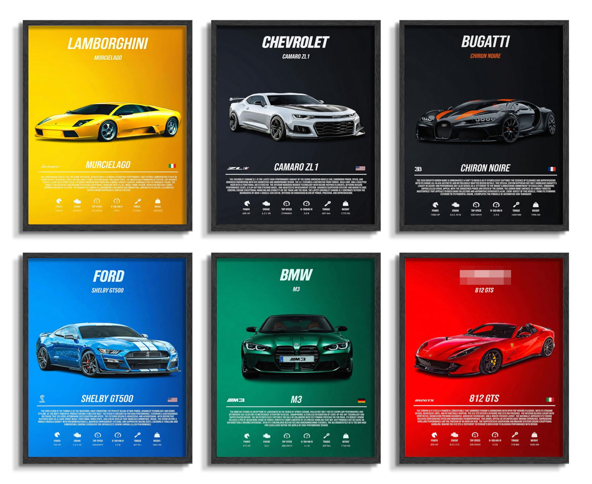 HTTART Car Posters for Boys Room Set of 6, Vintage Race Car Wall Art, Supercar Canvas Wall Decor Pictures, Racing Aesthetic Prints Paintings for Men Room Bedroom Dorm 8x10 Inch Unframed