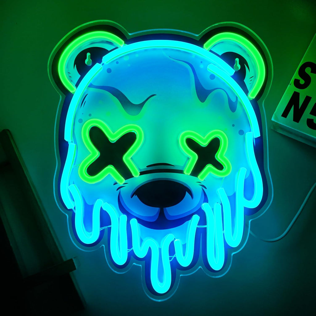 Ice Bear Neon Sign LED Light for Bedroom, Bar, Man Cave - USB Powered, Adjustable Brightness, Wall or Desk Mount - Anime Bear Decor Gift