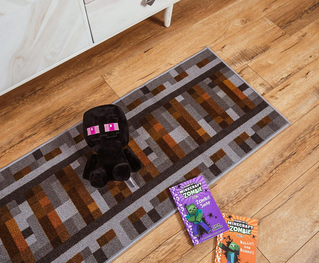 Ukonic Minecraft Train Rail Area Rug | Indoor Floor Mat, Accent Rugs for Living Room and Bedroom, Home Decor for Kids Playroom | Video Game Gifts and Collectibles | 20 x 60 Inches
