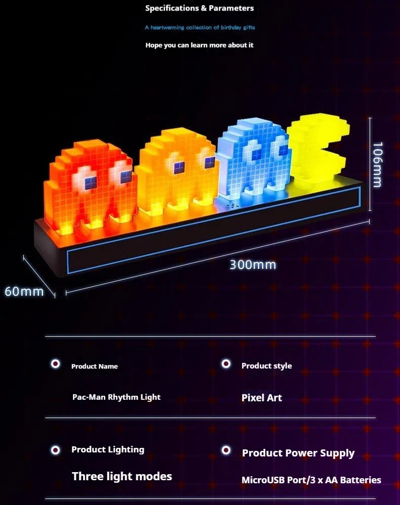PAC-MAN Pixel Ambient Light - Sound Activated Music Sync LED, Gaming Room Decor
