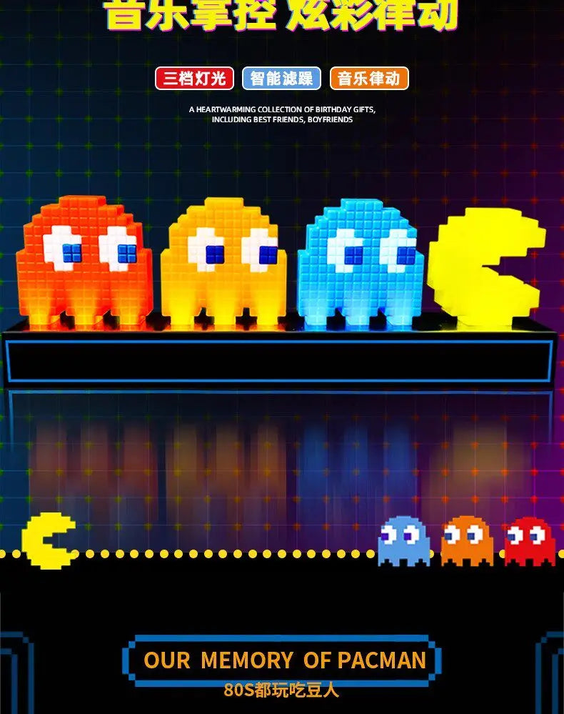 PAC-MAN Pixel Ambient Light - Sound Activated Music Sync LED, Gaming Room Decor